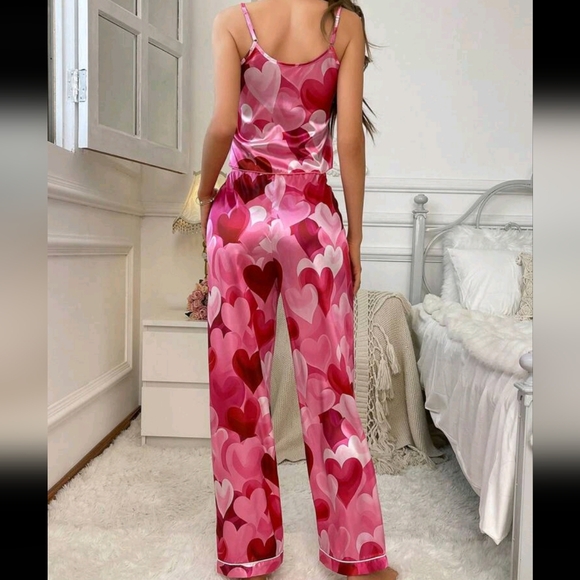 Heart Printed Satin Cami & Pants Pajama Set - Picture 4 of 4